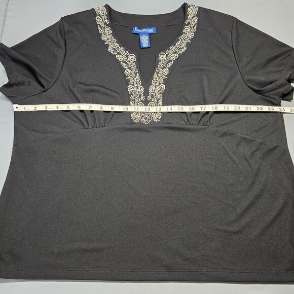 Evan-Picone Black Embroidered Shirt Classic Short Sleeve Top Womens Plus Size 3X - Picture 5 of 8